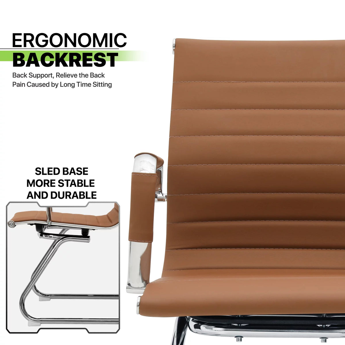 2 Pack Faux Leather Metal Sled Base Conference Chair F62626