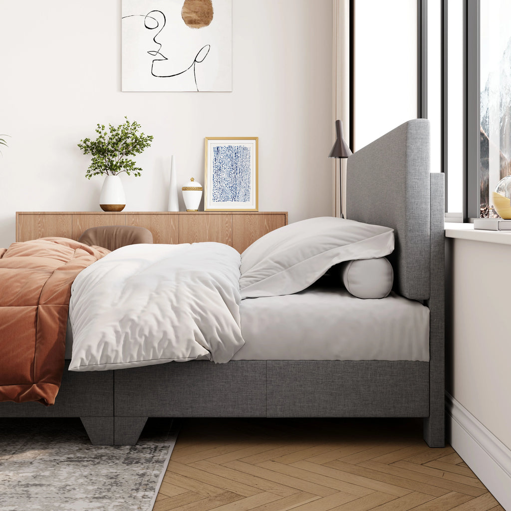 Queen Size Platform Bed with Adjustable Leather Headboard I2100