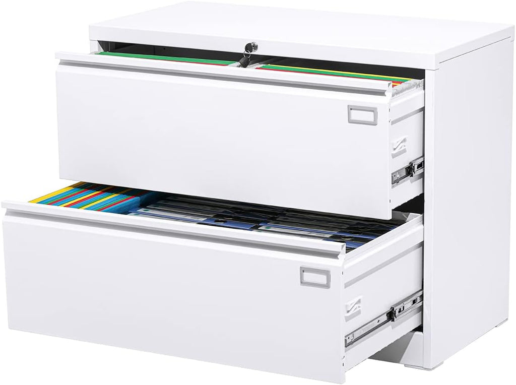 White 4 Drawer Metal Lateral File Cabinet with Lock L567604