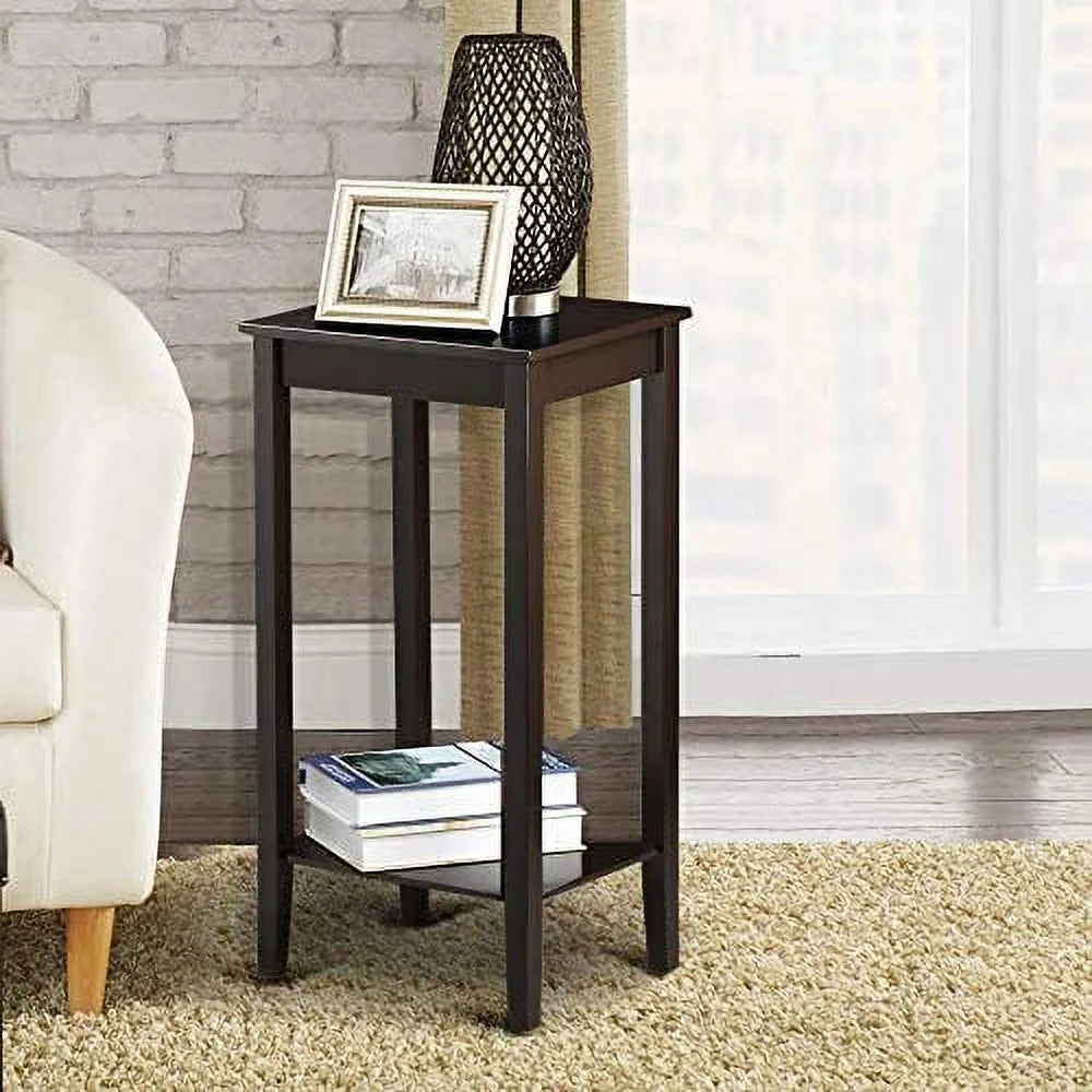 Tall Side Table Set Of 2, Wooden End Tables With Storage Shelf And Solid Wood Legs O4138