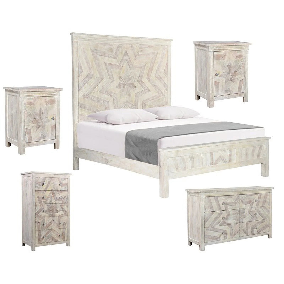 White Solid Wood King Panel Bed P5138
