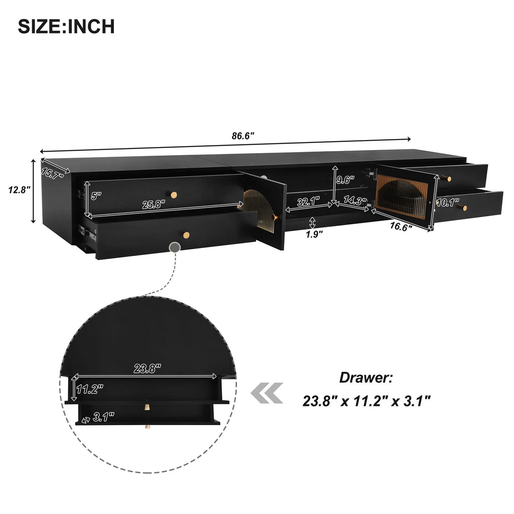 Black Wood TV Stand with Glass Doors C272701