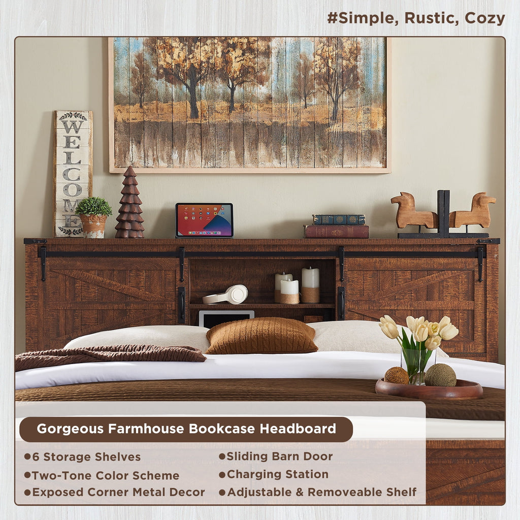 Full Platform Bed with Bookcase Headboard and Charging Station H361092