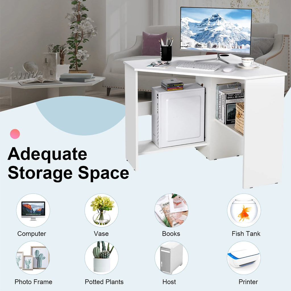 Corner Computer Desk with Storage Shelf White P26145