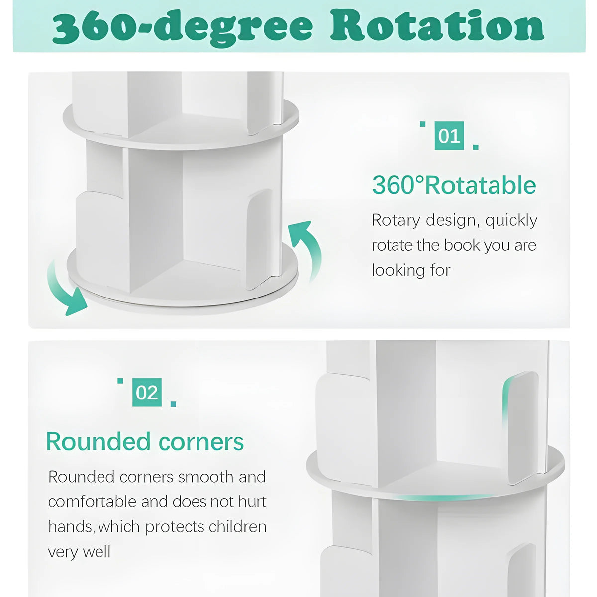 5 Tier 360° Rotating White Wood Bookshelf I4853