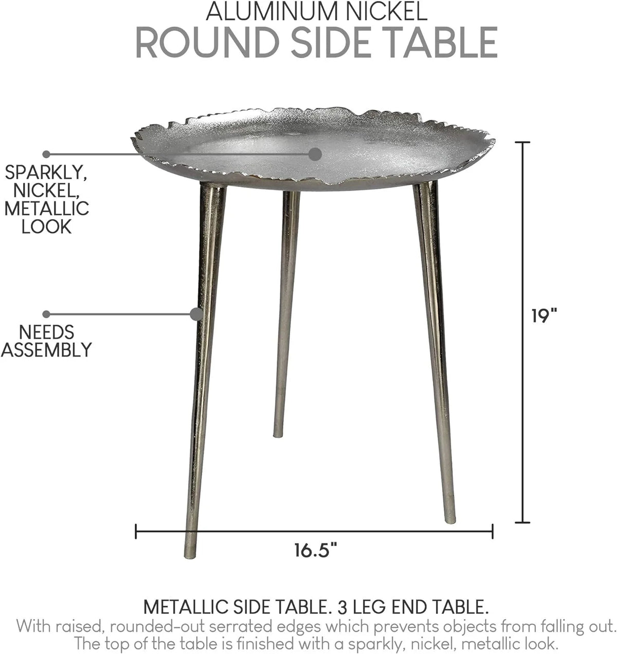 Aluminum Round Side Table, 19" Tall & 16" Diameter P295