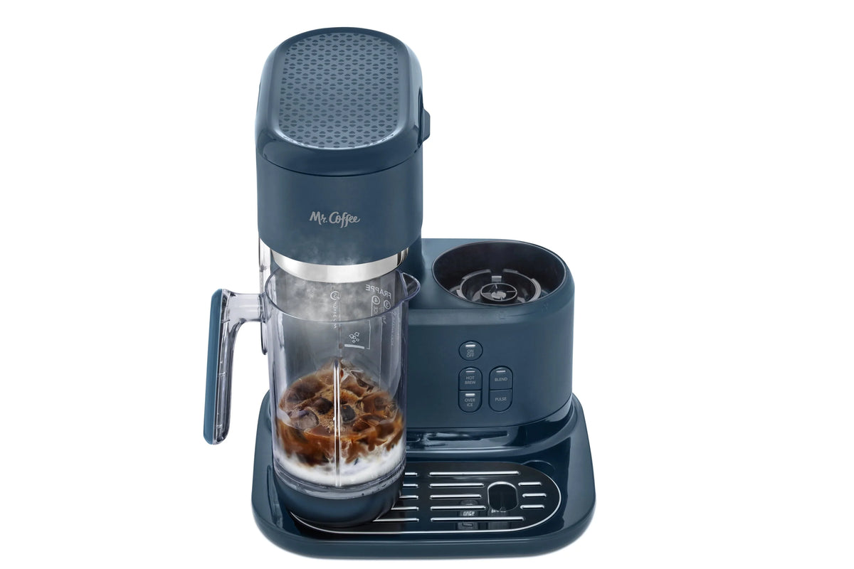 Navy Blue Single Serve Iced and Hot Coffee Maker and Blender C156589