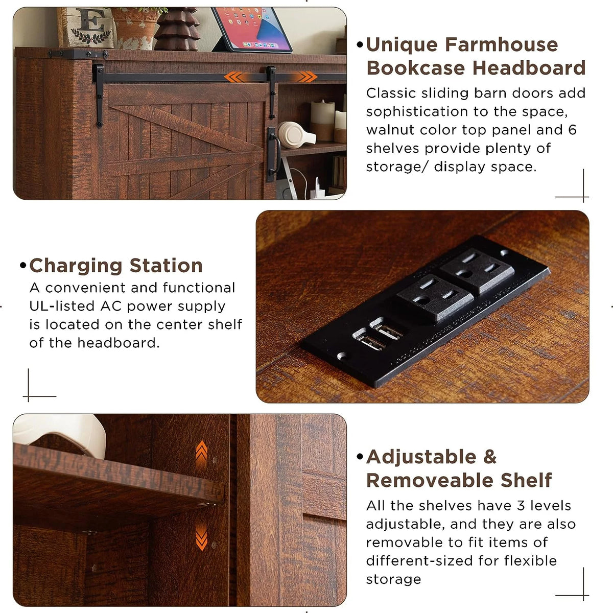 Full Platform Bed with Bookcase Headboard and Charging Station H361092