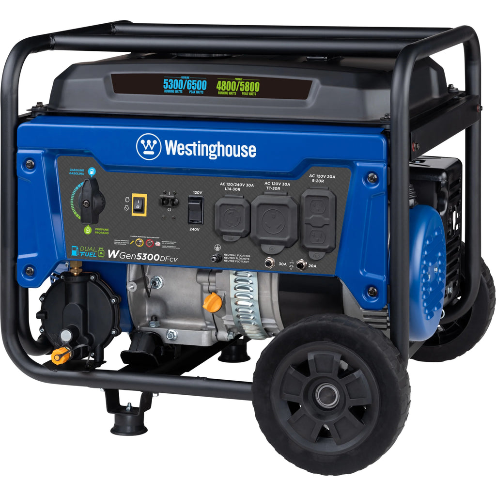 6500 Peak Watt Dual Fuel Portable Generator with CO Sensor and Wheel Kit D5232