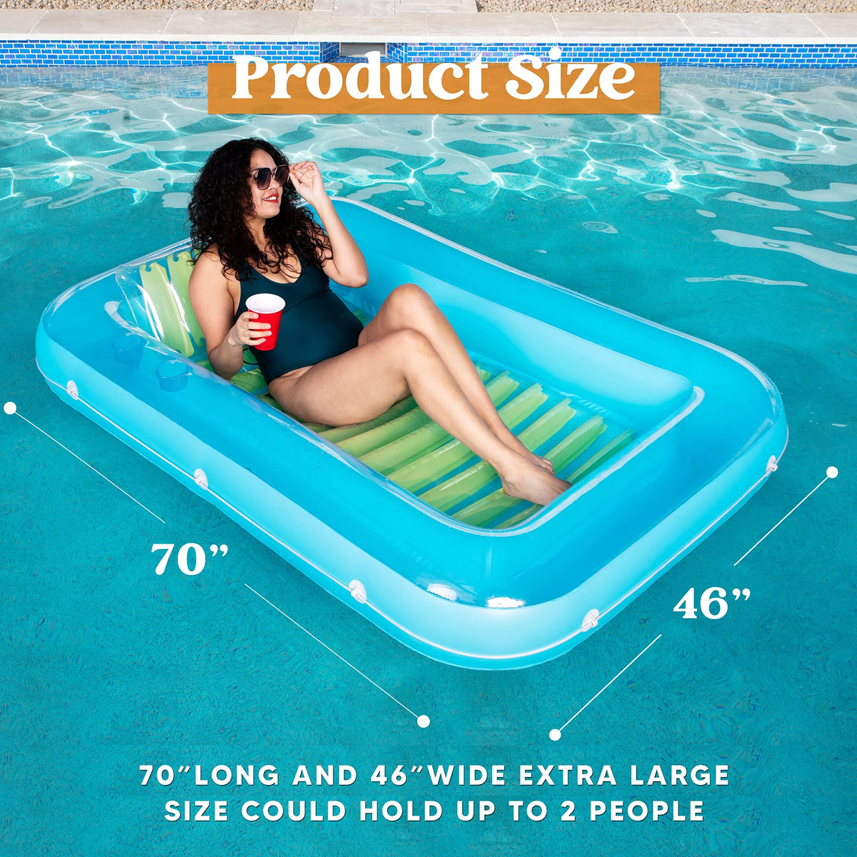 Inflatable Tanning Pool Lounger Float 70" x 46" with Pillow Blue W43532