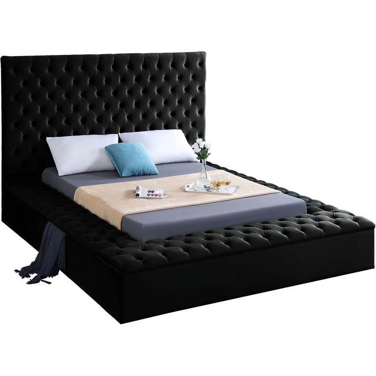 Black Velvet Tufted Full Bed W550