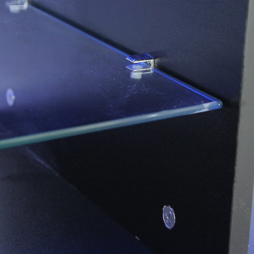 Black 57 Inch TV Stand with LED Lights and Glass Shelves I775