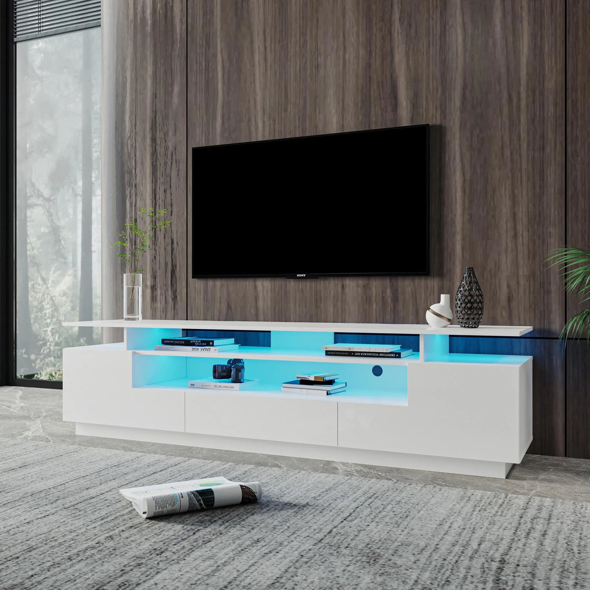 White 3-Tier TV Stand with Storage F233