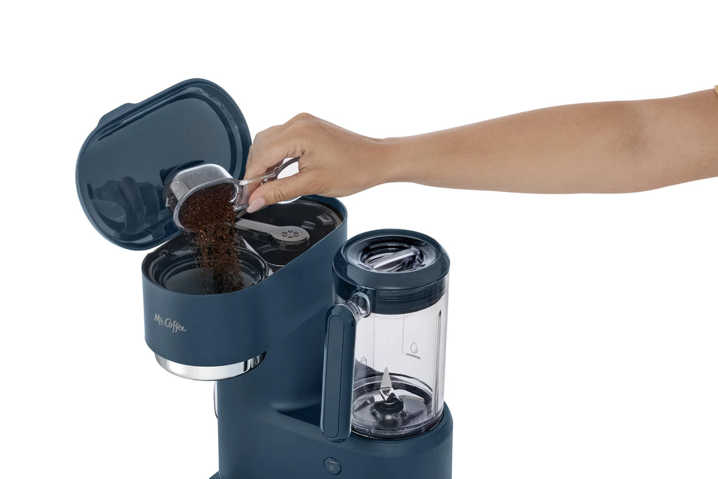 Navy Blue Single Serve Iced and Hot Coffee Maker and Blender C156589