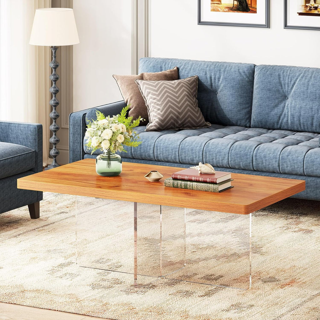 41" Modern Wood Coffee Table with Acrylic Base V6185