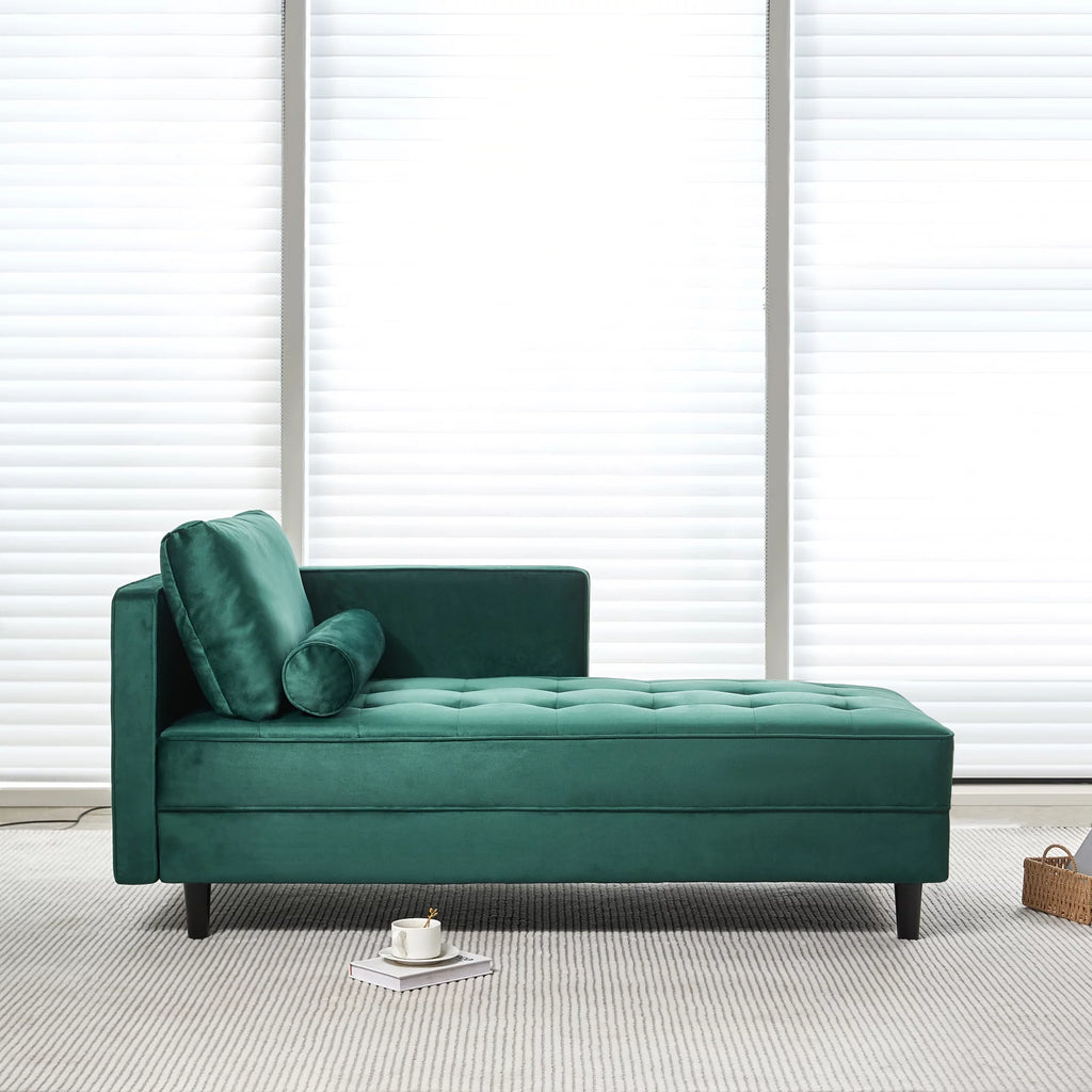 64" Green Velvet Chaise Q57607