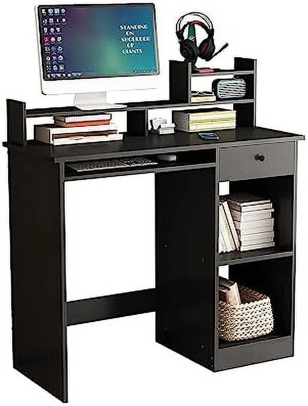 White Wood Computer Desk with Drawers and Keyboard Tray M57030