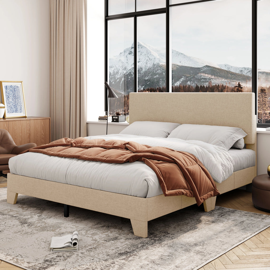 Queen Size Platform Bed with Adjustable Leather Headboard I2100
