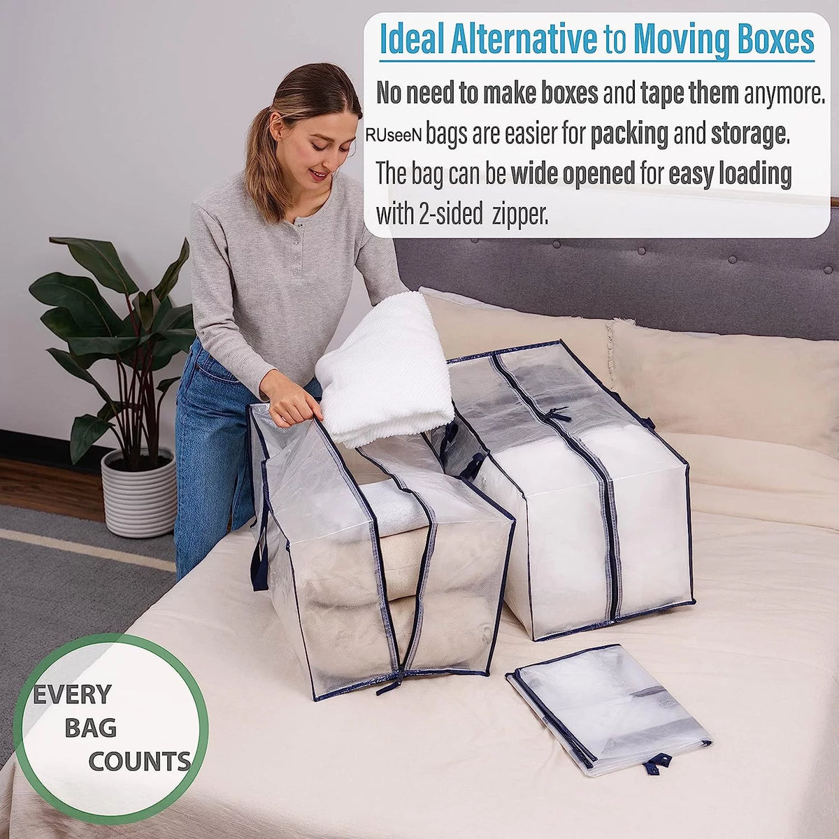 4 Pack Heavy Duty Extra Large Clear Moving Bags with Backpack Straps H582000