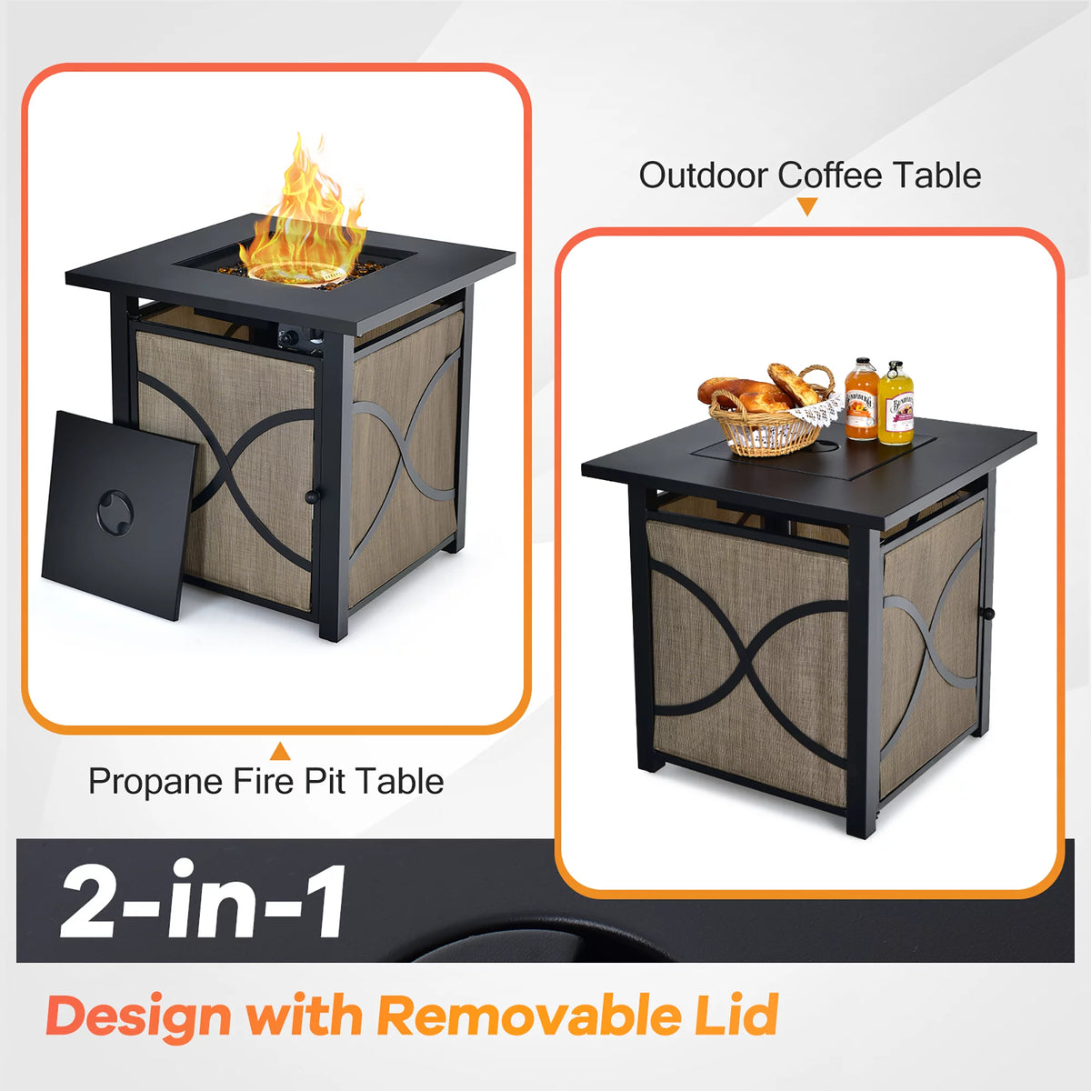 25-Inch Square Propane Fire Pit Table 40000 BTU U59943