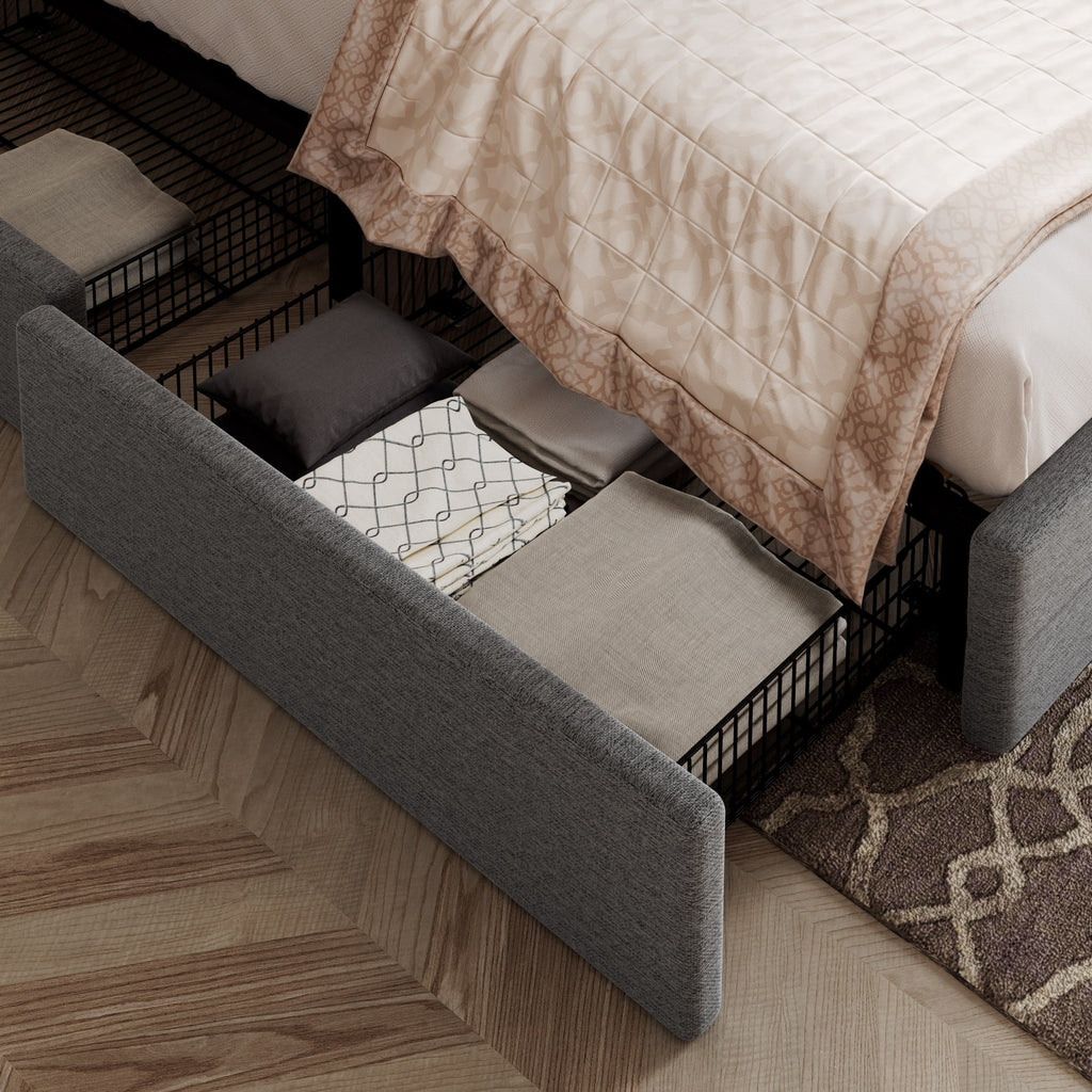 Light Grey Queen Platform Bed Frame with 4 Drawers Storage N206