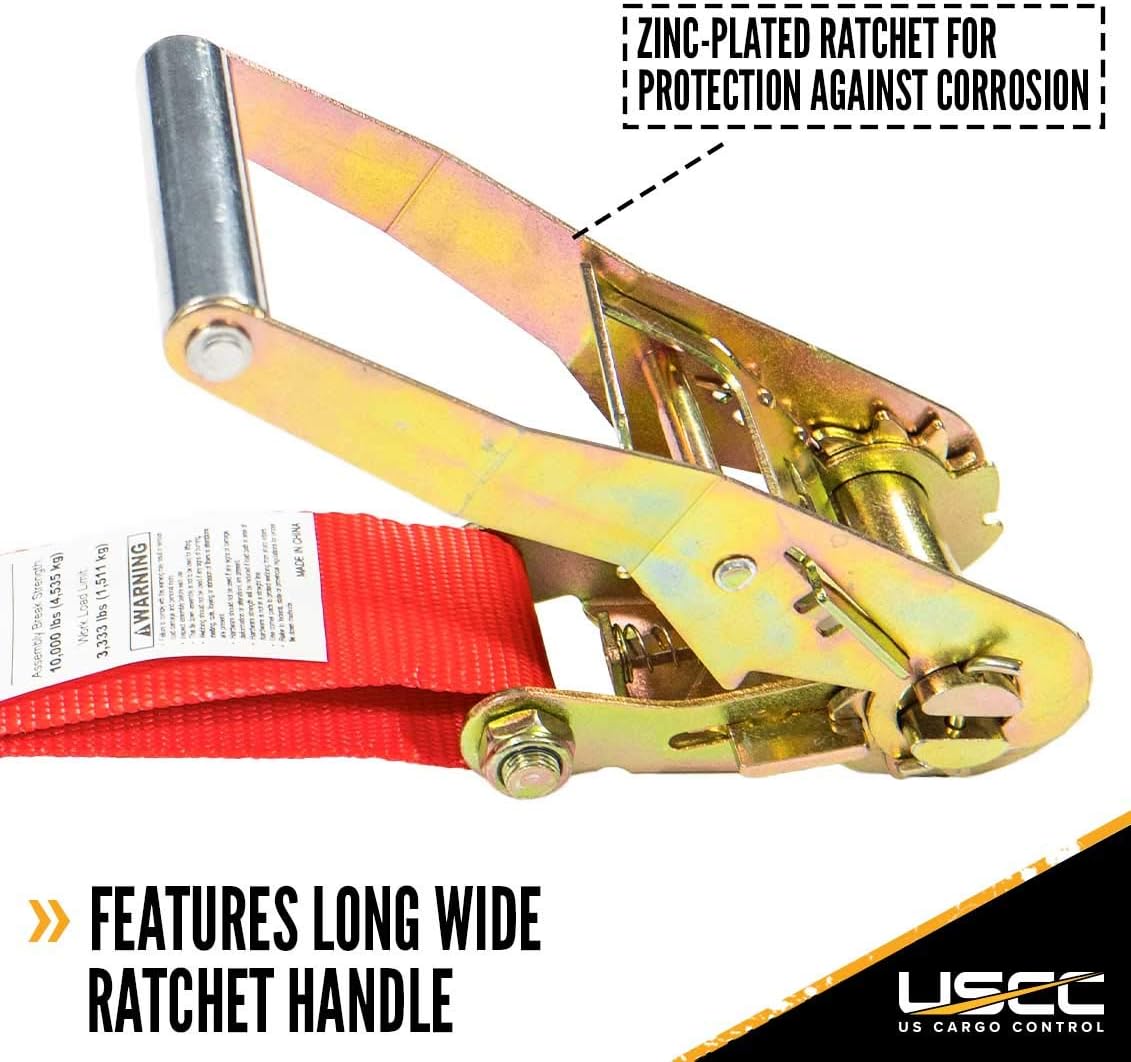 2 Inch x 27 Foot Red Ratchet Straps with Double J Hooks, 4 Pack X76651