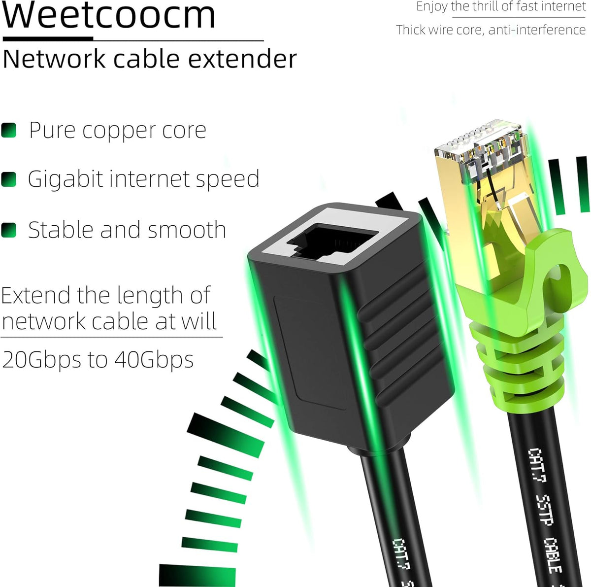 Ethernet Extension Cable 25ft Cat6a Shielded RJ45 Male to Female Y22769