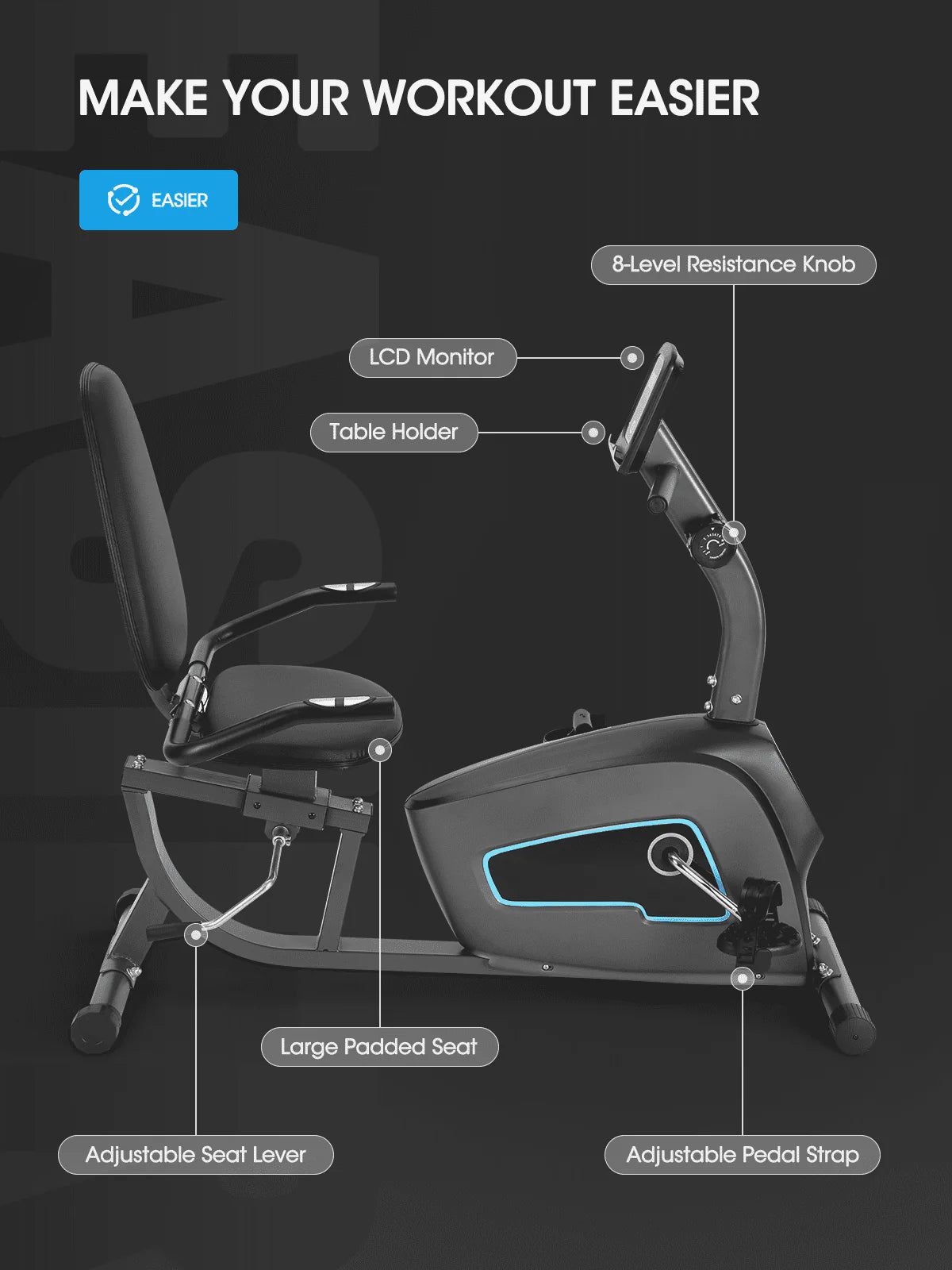 Recumbent Stationary Exercise Bike with Tablet Holder I51461