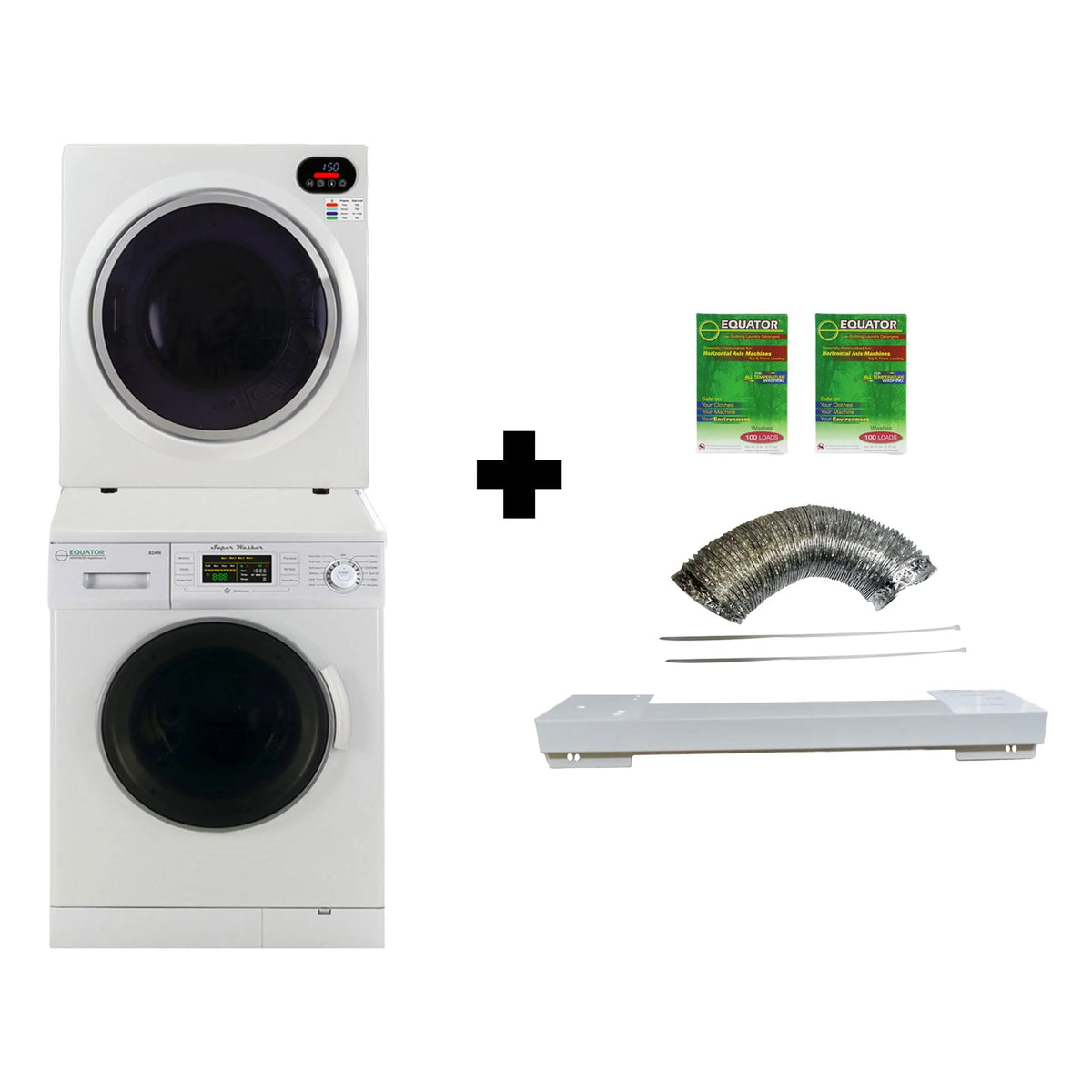 White 13lbs Compact Washer and 2.6 cu.ft Compact Dryer Stackable Set H326277