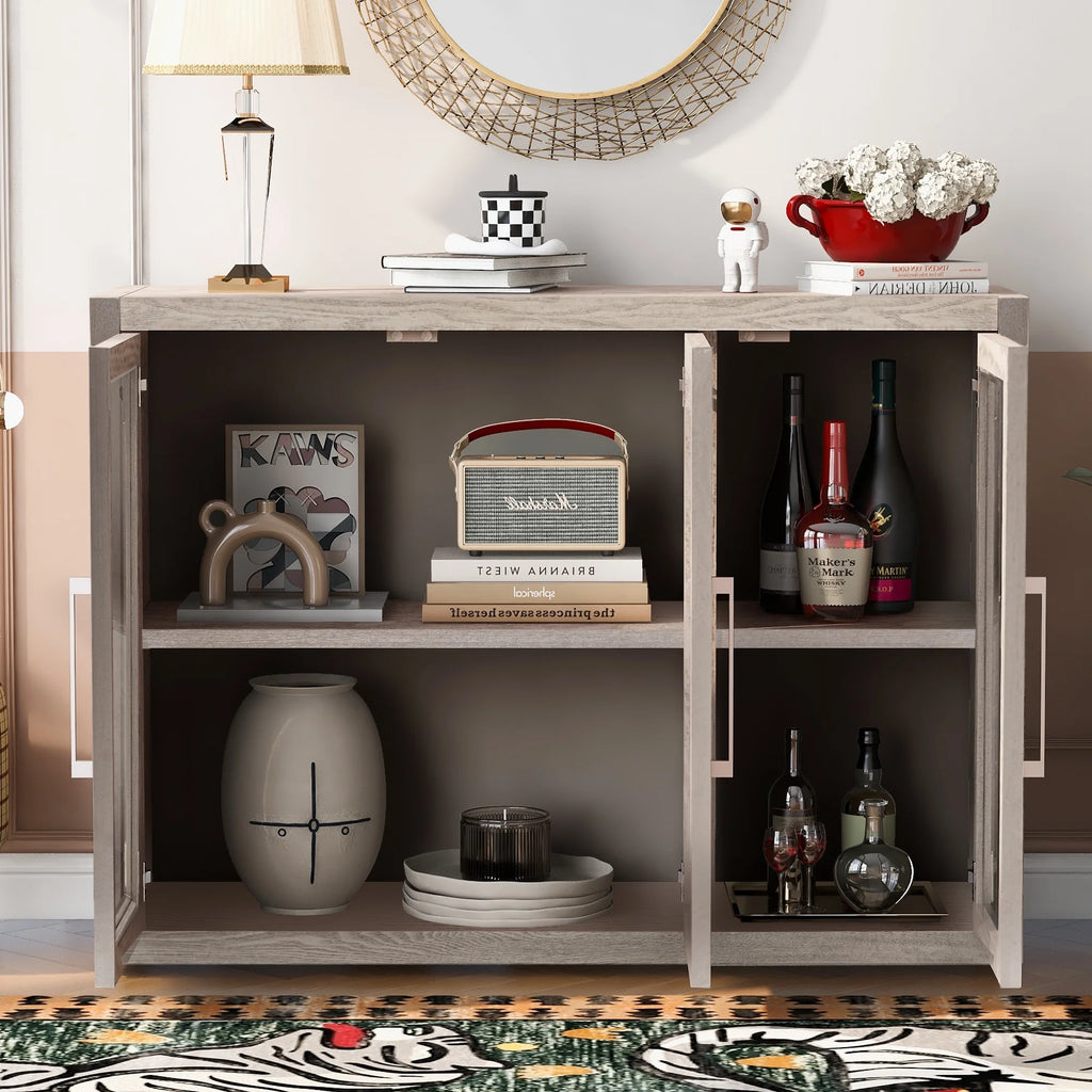 Wood Storage Cabinet with Three Tempered Glass Doors and Adjustable Shelf E56494