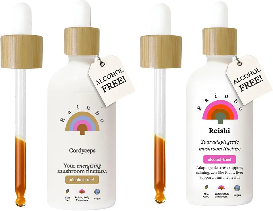 Alcohol Free Mushroom Stress Relief Bundle, Cordyceps Mushroom Extract + Reishi Mushroom Tincture, Dual Extract Daily Mushroom Tinctures for Immune Support, Vegan Liquid Mushroom Supplements L272