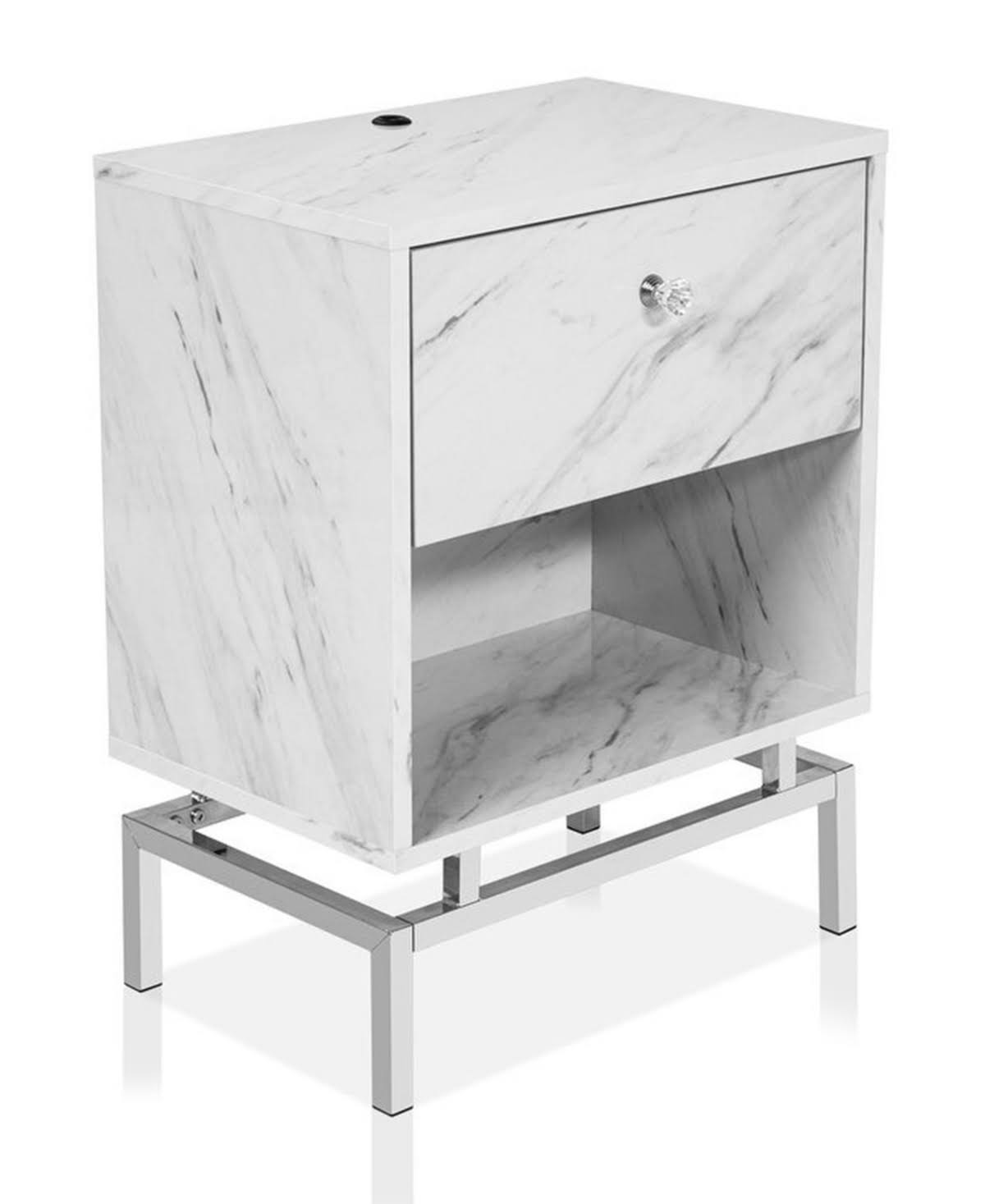 White Marble Wood End Table S437