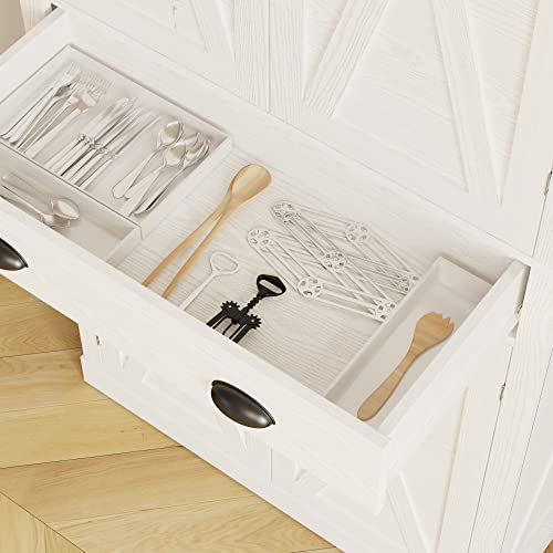 White Kitchen Pantry Storage Cabinet with Barn Doors, Drawer, 4 Adjustable Shelves W300394