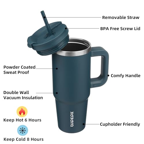 30 oz Stainless Steel Insulated Tumbler With Handle Lid And Straw I3451