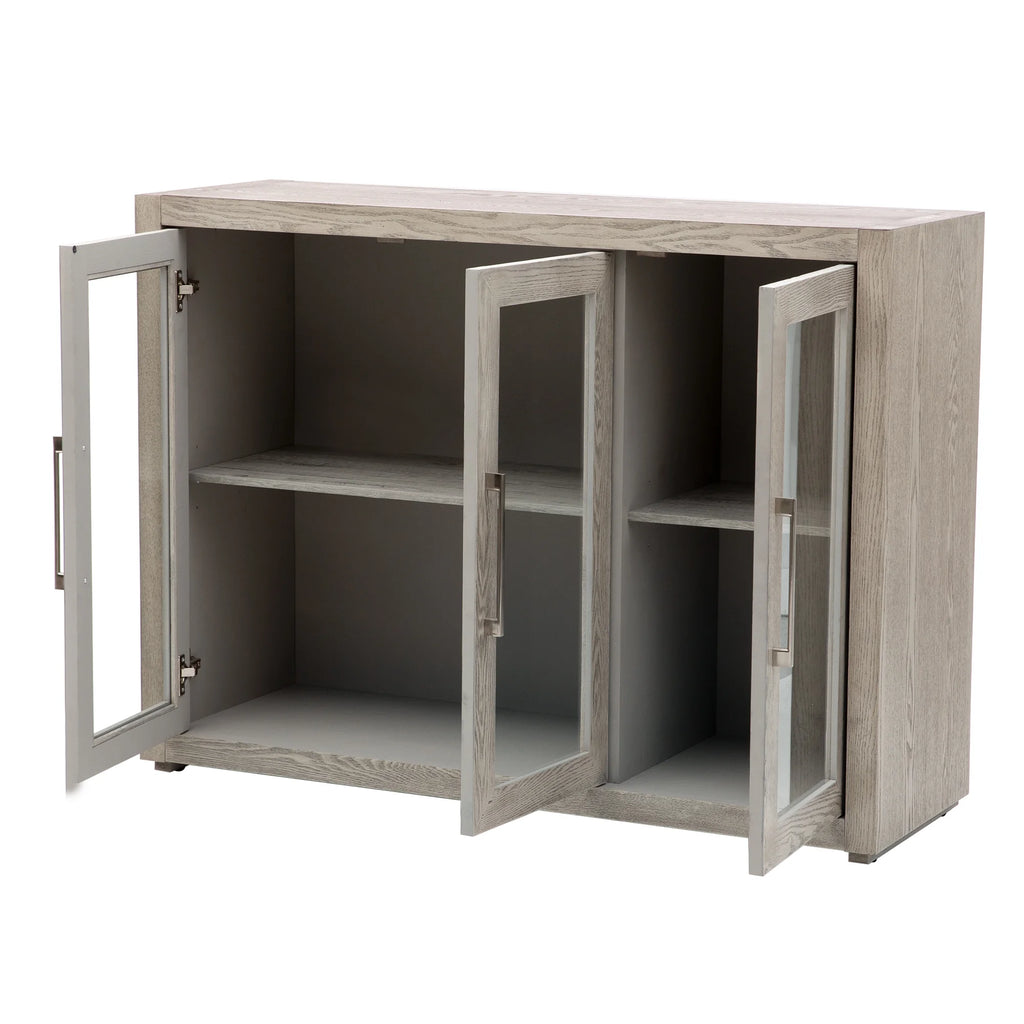 Wood Storage Cabinet with Three Tempered Glass Doors and Adjustable Shelf E56494