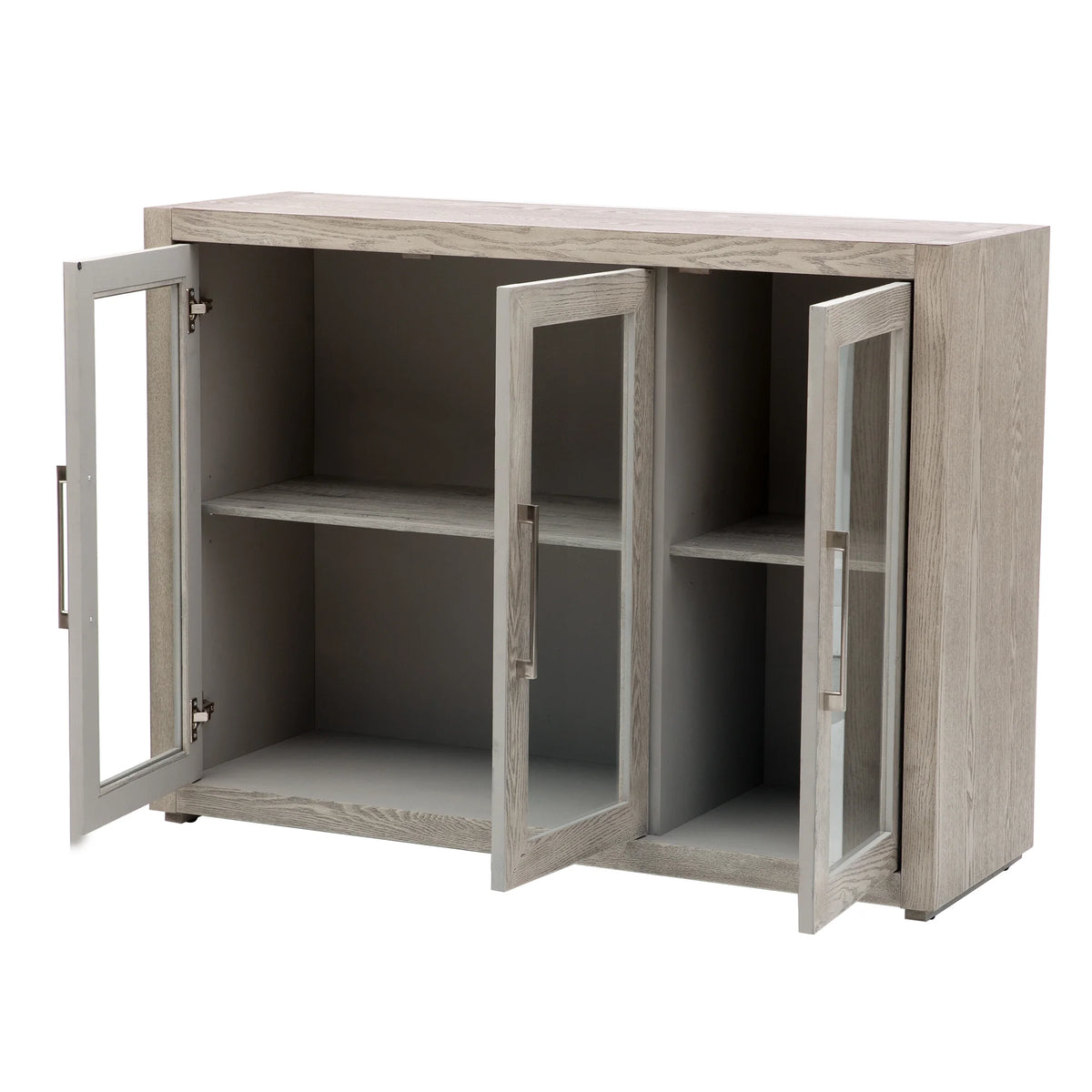 Wood Storage Cabinet with Three Tempered Glass Doors and Adjustable Shelf E56494