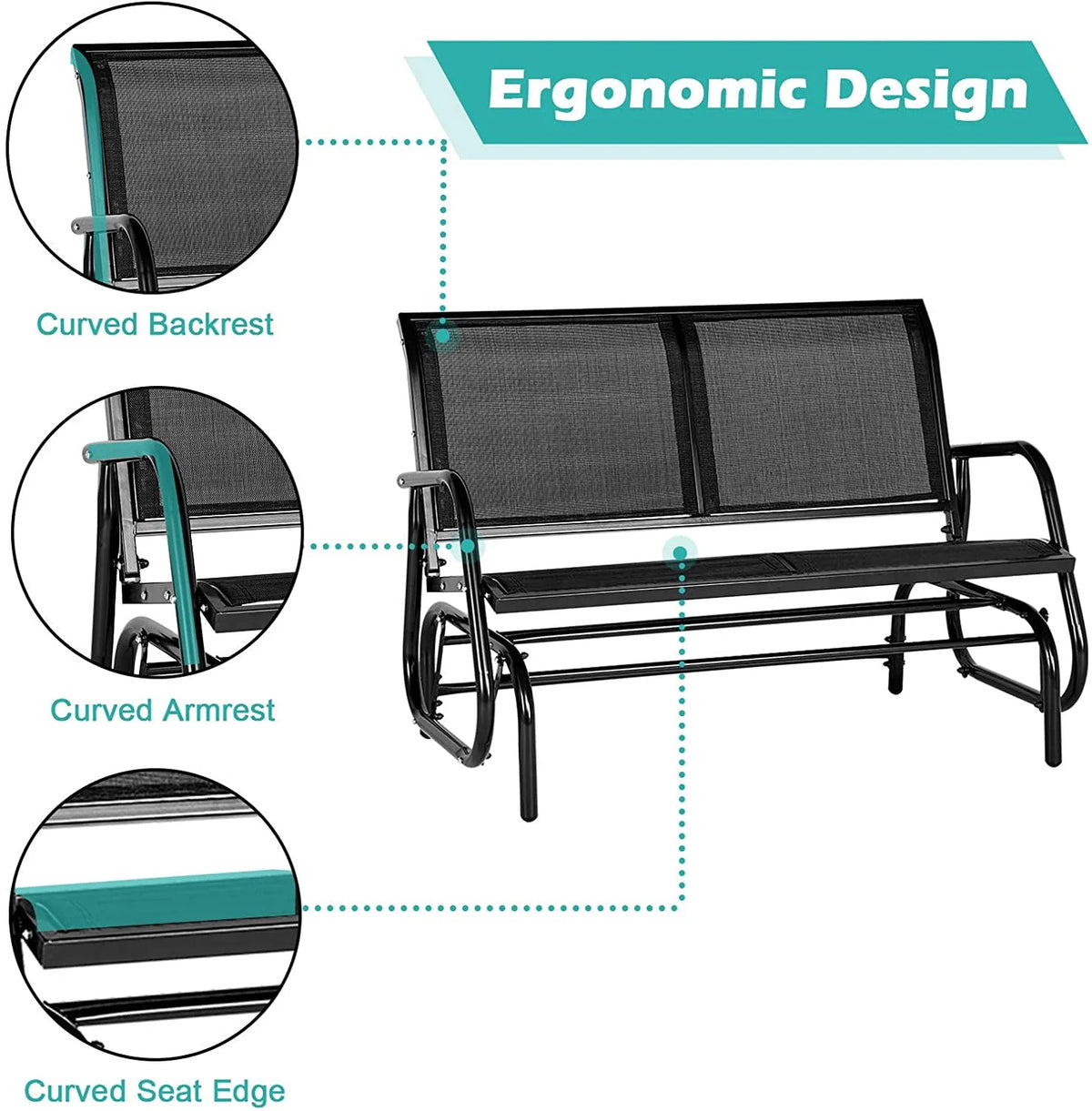 Black Steel Outdoor Glider Bench K419
