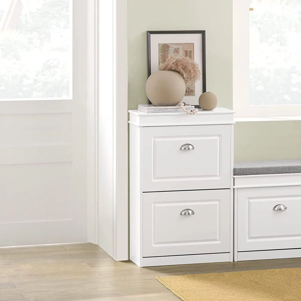 White 2 Flip-Drawers Shoe Cabinet P85240