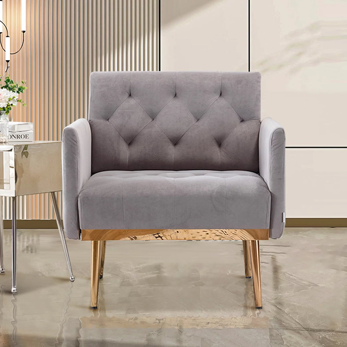 Green Velvet Upholstered Accent Chair with Metal Legs I89394