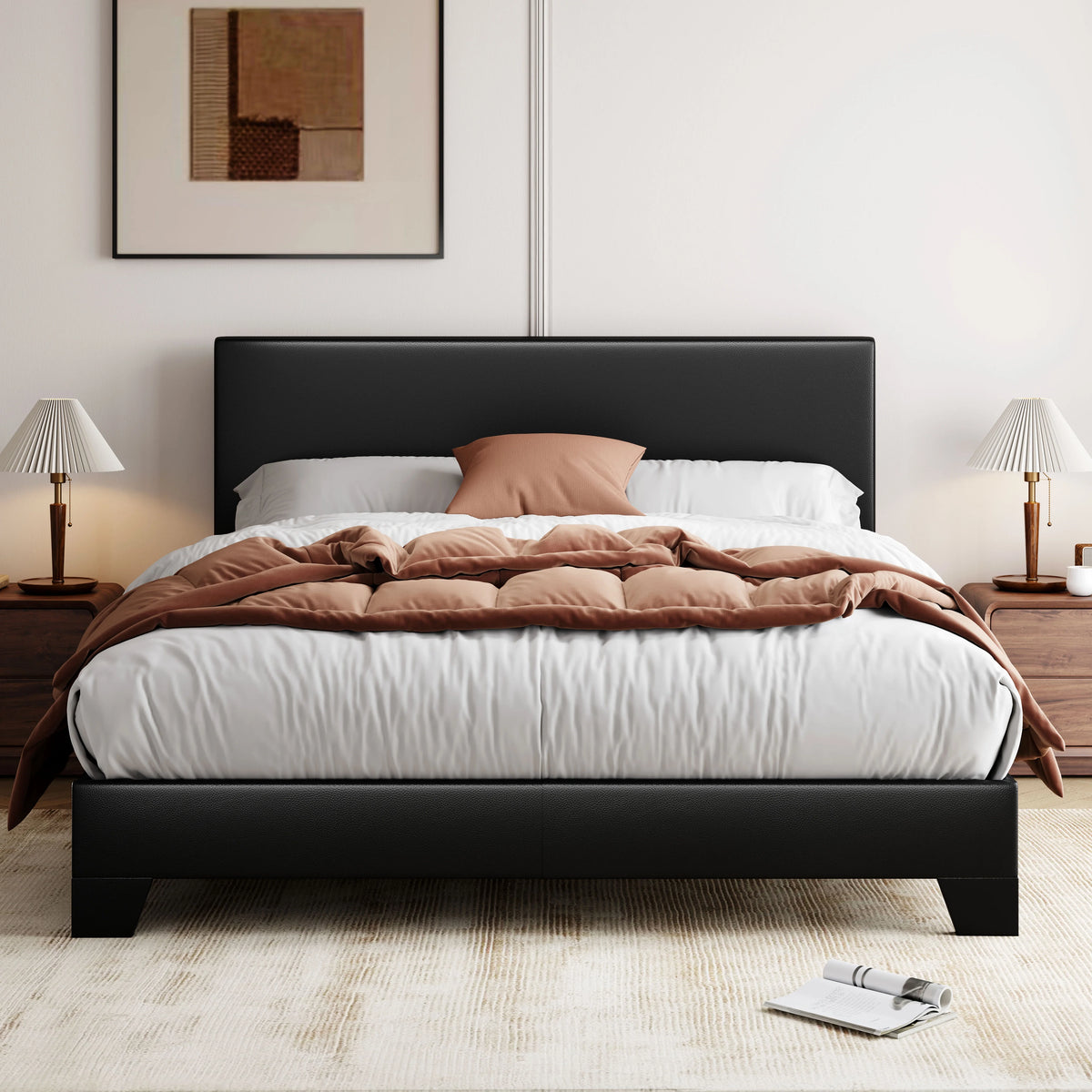Queen Size Platform Bed with Adjustable Leather Headboard I2100