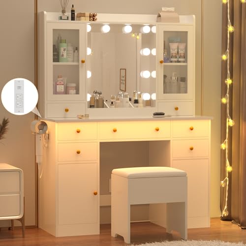 White Vanity Desk with Mirror and Lights J8928