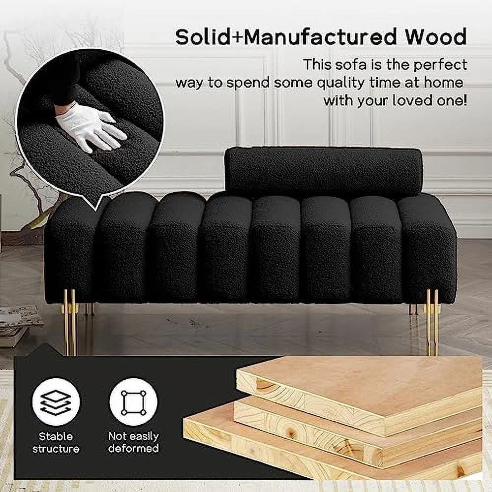 53.2" Modern Loveseat Sofa Couch Upholstered Accent Sofa with Golden Legs and Adjustable Backrest Small Teddy Fleece Couches K576