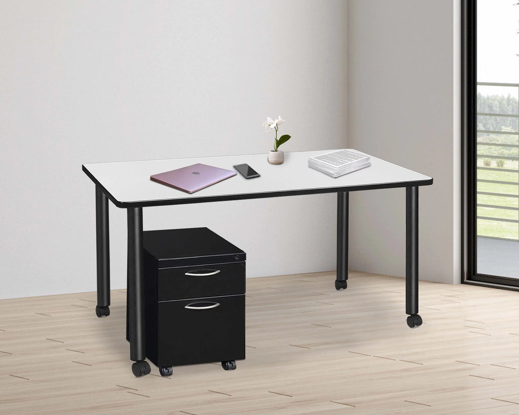 Mobile Desk with Storage, White Top, Black Legs G1213