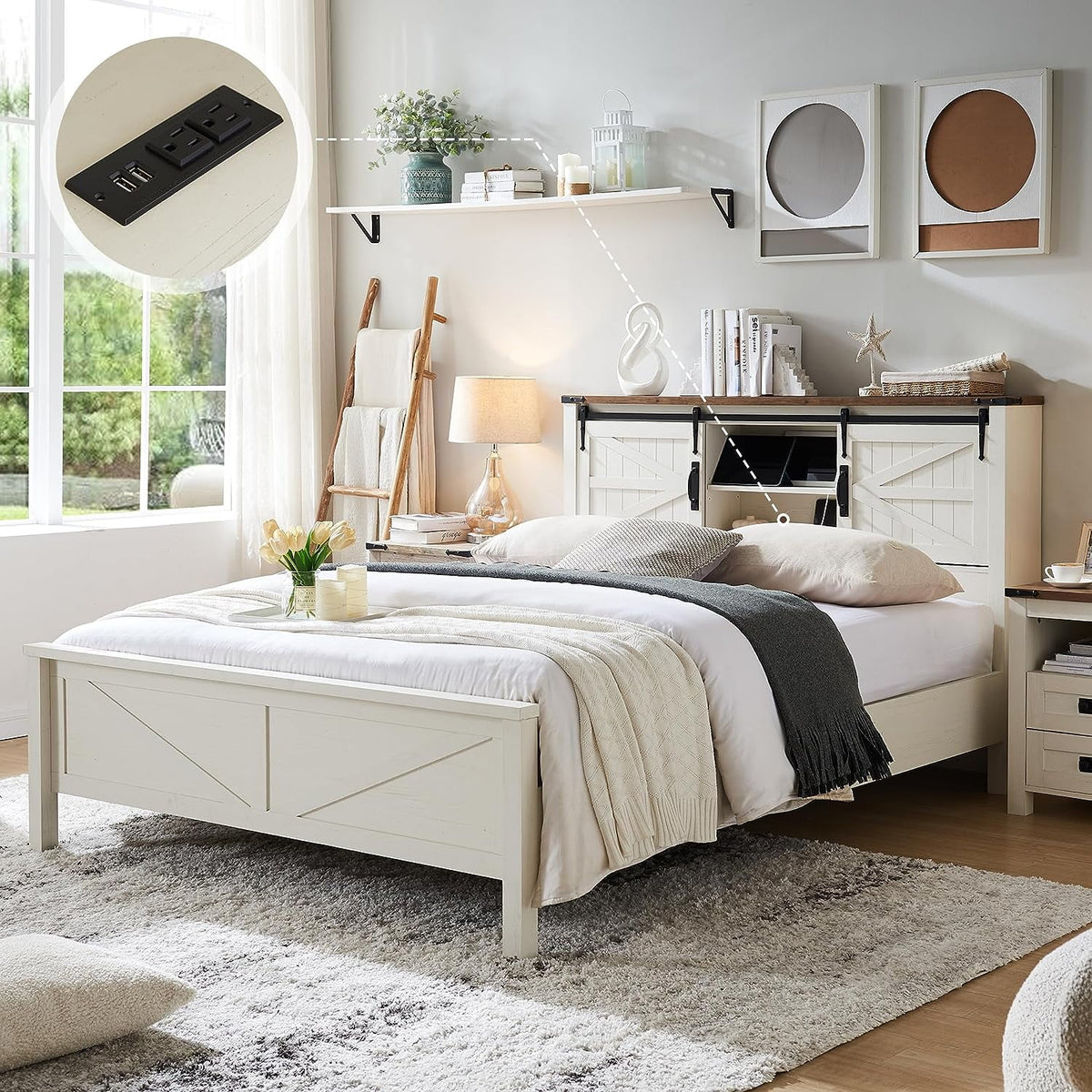 Full Platform Bed with Bookcase Headboard and Charging Station D82051