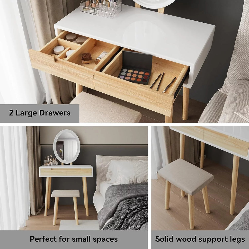 31.5'' Makeup Vanity Desk with Oval Mirror and Stool U9377