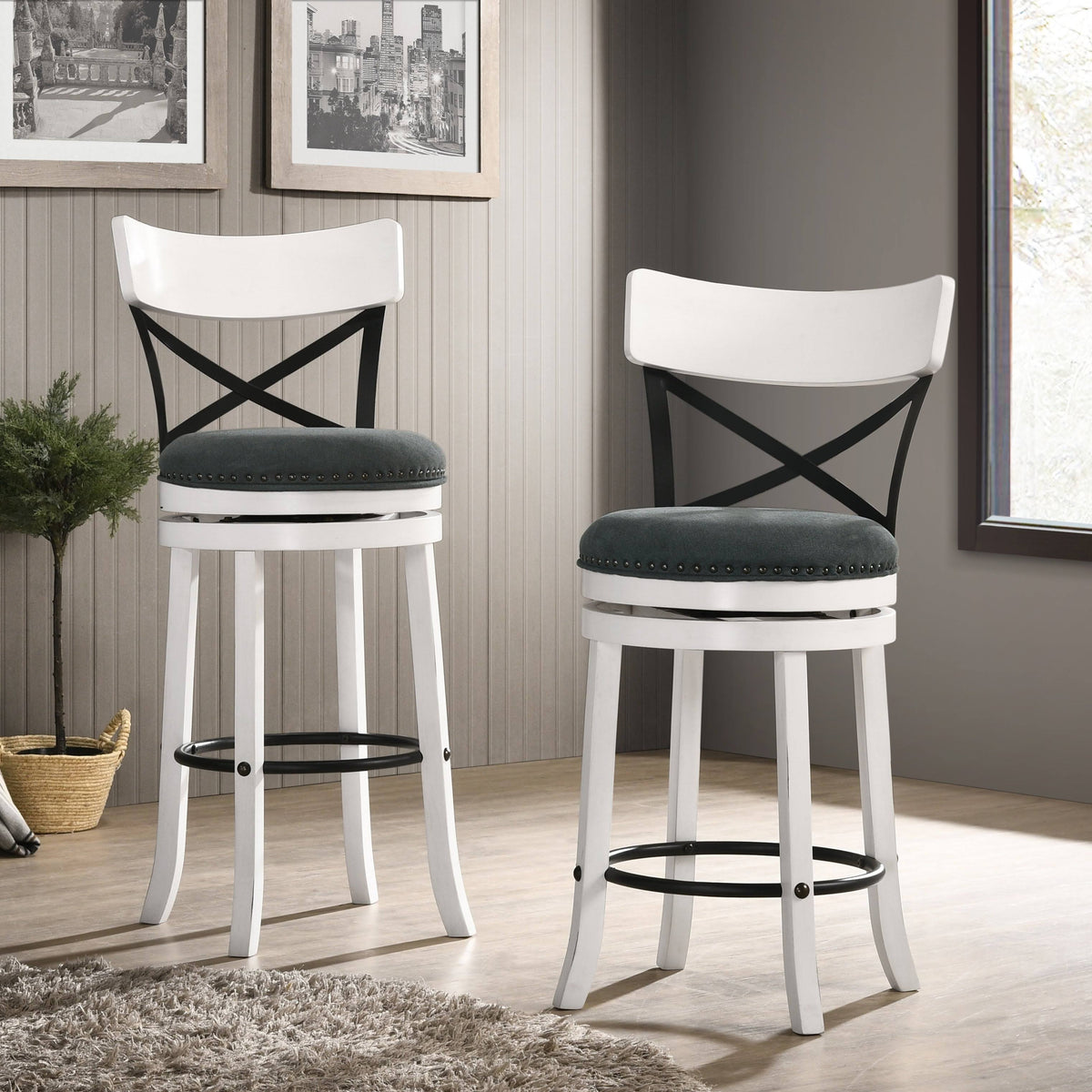Light Grey Swivel Barstools Set of 2 M758