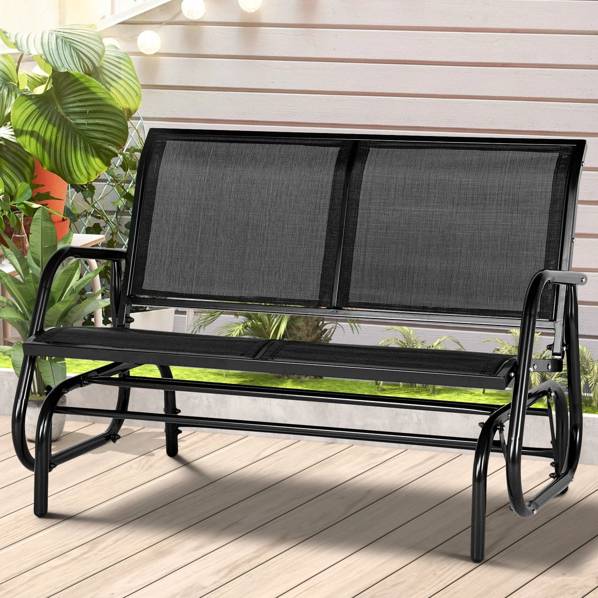 Black Steel Outdoor Glider Bench K419