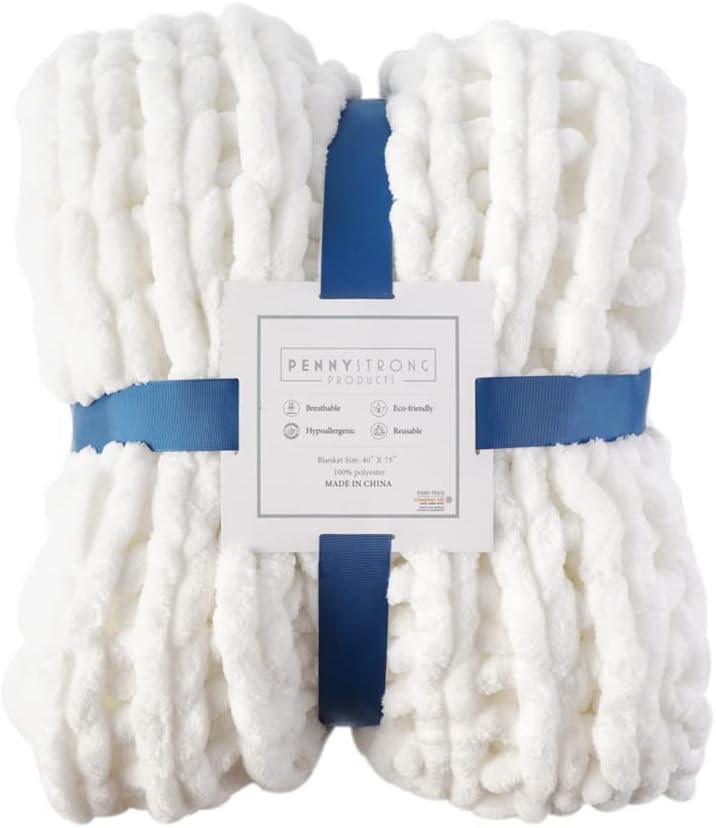 White Oversized Chunky Knit Chenille Blanket C738