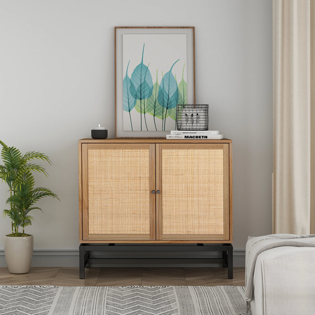 Rattan Storage Cabinet with 2 Doors and 1 Adjustable Shelf P4034