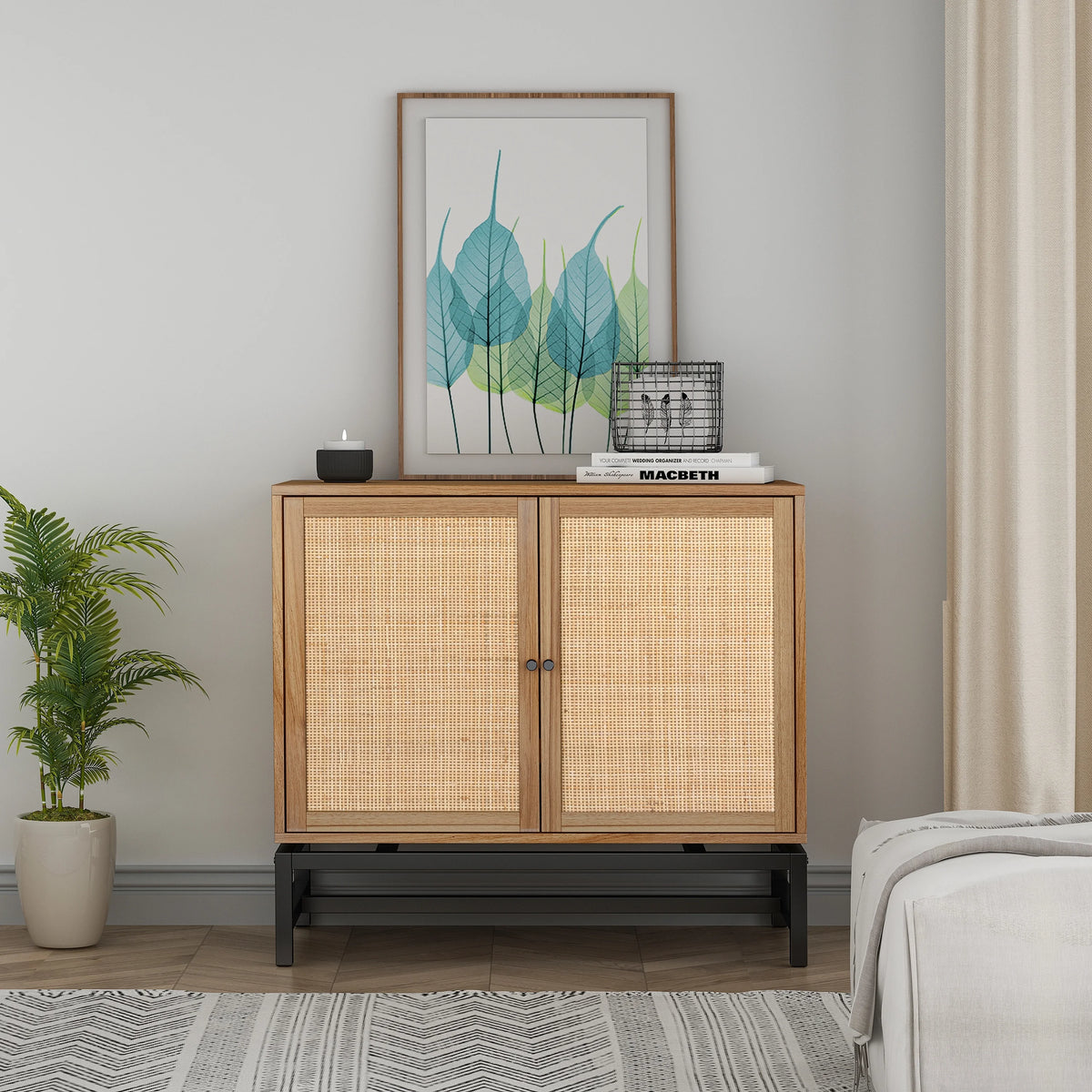 Rattan Storage Cabinet with 2 Doors and 1 Adjustable Shelf P4034